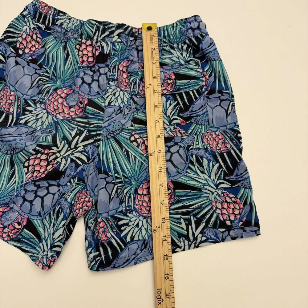 Vineyard Vines Boys Medium Swim Trunks Turtle Pineapple Tropical Blue Mesh Lined